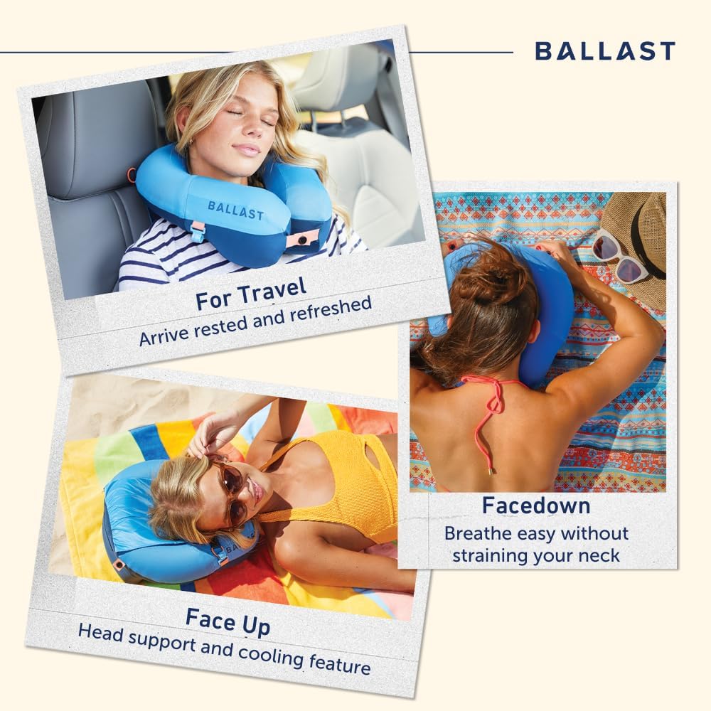 Ballast Travel Pillow PRO – Neck Pillow for Airplane, Compact Travel Pillow for Beach & Traveling, Enjoy Relaxation Wherever You Go (Tropical Blue)