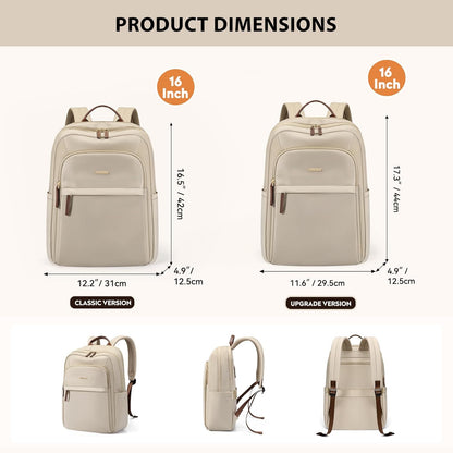 Hiking Travel Backpack for Women Casual Business Weekender Multilayer Laptop Bag,16 Inch,Apricot