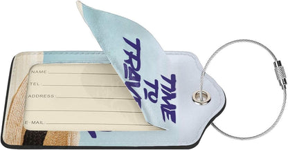 2 Pcs Time to Travel Luggage Tag for Suitcase, Steel Loop with Privacy Cover ID Label, Summer Beach Vacation Holiday Birthday Gift Men Women