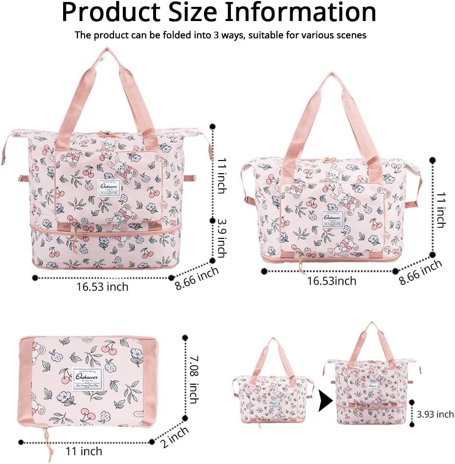 Large Capacity Foldable Travel Bag Expandable Portable Carry on Bag Dry&Wet Separation Sports Duffel Bags