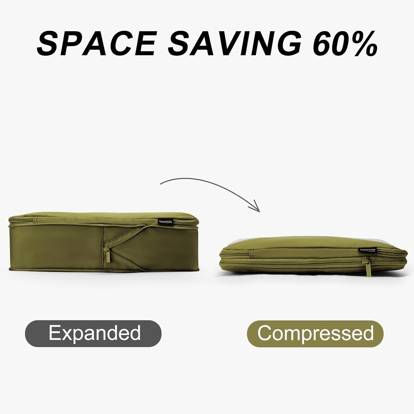 5 Set Compression Packing Cubes for Travel, Space Saving Luggage Organizer Bags (Army Green)