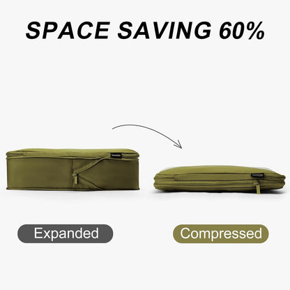 4 Set Compression Packing Cubes for Travel, Suitcases and Backpack Space Saving Organizers (Army Green)
