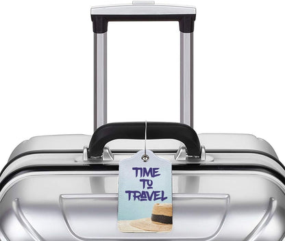 2 Pcs Time to Travel Luggage Tag for Suitcase, Steel Loop with Privacy Cover ID Label, Summer Beach Vacation Holiday Birthday Gift Men Women