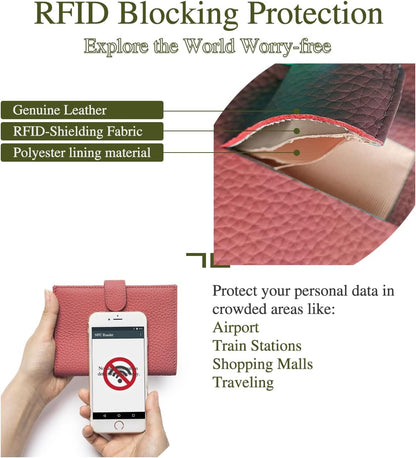 Slim RFID Passport Wallet for Women – Leather Travel Passport Holder for Men with Passport Slot & Card Slots, Zippered Coin Pocket & Cash Holder Travel Organizer Brick Red