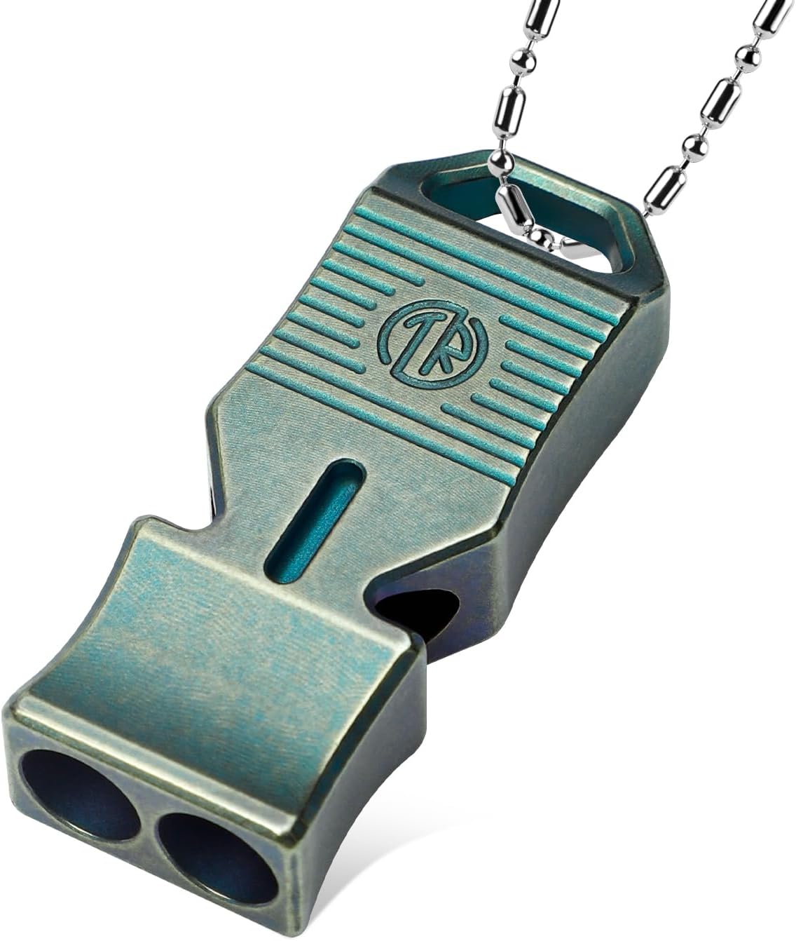 TACRAY Titanium Emergency Survival Whistle, Portable Necklace Whistle, Loud Whistle up to 120~130db, Good for Life Saving, Hiking, Camping, and Pet Training
