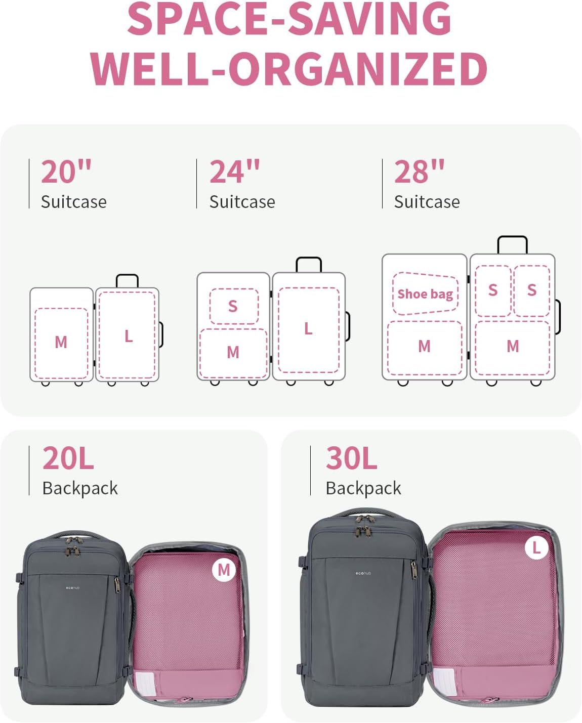 ECOHUB 4 Set /6 Set Packing Cubes for Travel Durable Suitcase Organizer Bags Set with Personalized Tag Various Sizes Travel Essentials Traveling Accessories for Luggage Machine Washable