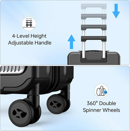 MGB Carry on Luggage 22x14x9 Airline Approved, Durable PC Hardside Suitcase with TSA Lock for Business Trip, 20 Inch Carry-on Luggage, USB Port & 360°Spinner Wheels