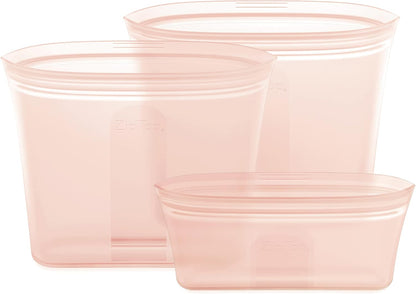 Zip Top Reusable Food Storage Bags | 3 Bag Set [Peach] - 2 Sandwich, 1 Snack | Silicone Meal Prep Container | Microwave, Dishwasher and Freezer Safe | Made in the USA