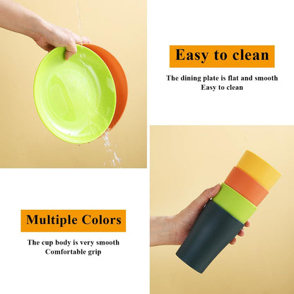 Evanda Camping Cutlery Set, Reusable Light Weight Mug, Plate and Stainless Steel Cutlery Set with Black Bag, Dishwasher Safe