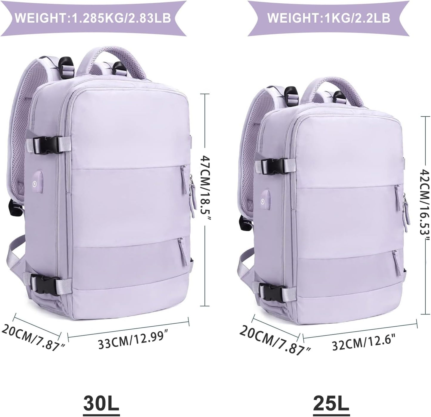 coowoz Large Travel Backpack For Women Men,Carry On Flight Approved,Hiking Waterproof Outdoor Sports Rucksack Casual Daypack Fit 15.6 Inch Laptop Shoes Compartment (Purple)