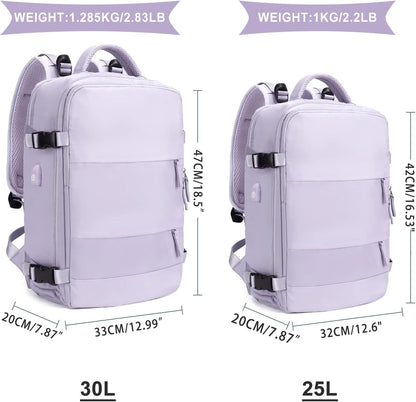 coowoz Large Travel Backpack For Women Men,Carry On Flight Approved,Hiking Waterproof Outdoor Sports Rucksack Casual Daypack Fit 15.6 Inch Laptop Shoes Compartment (Purple)