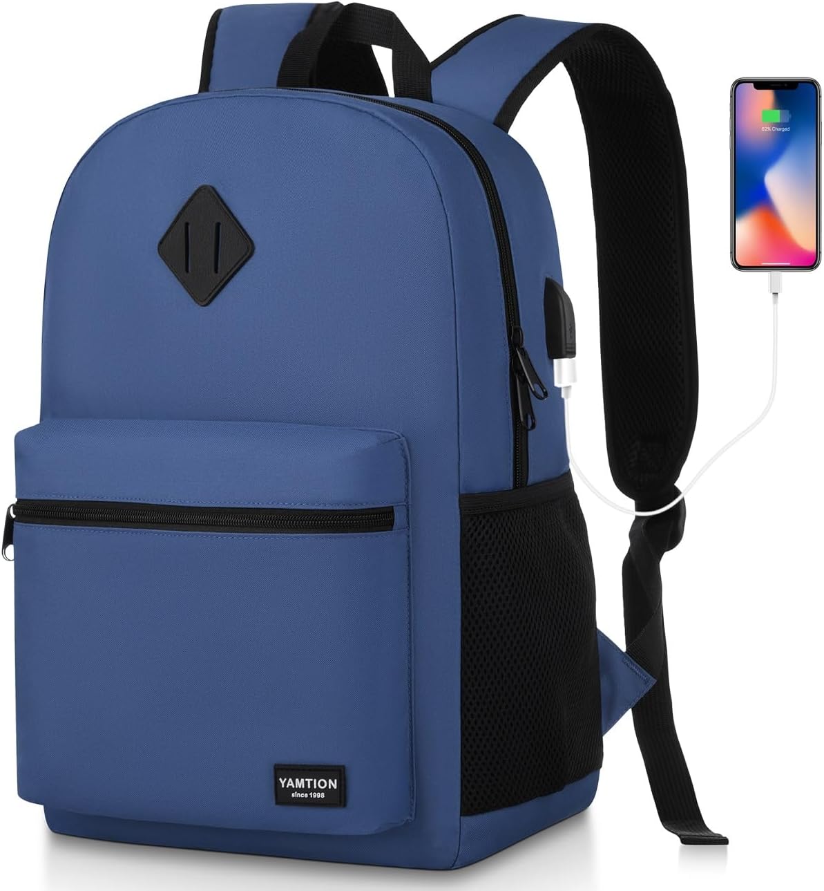 School Backpack,Classic Bookbag Men and Teen Boy Schoolbag with USB Charging Port for High School College Office Work Travel