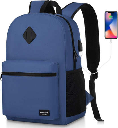 School Backpack,Classic Bookbag Men and Teen Boy Schoolbag with USB Charging Port for High School College Office Work Travel