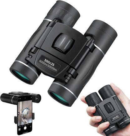 300x25 Binoculars for Adults and Kids, High Powered Mini Pocket Binoculars with Phone Adapter, Waterproof Compact Telescope for Bird Watching, Hunting, Concert, Theater, Opera, Traveling, Sightseeing