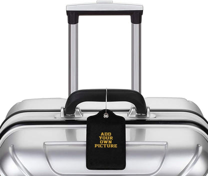 2PC Custom Luggage Tags Personalized Leather Luggage Tag with Photo/Text, DIY Blank Bag Tag with Full Back Privacy Name ID Card Stainless Steel Loop Suitcase Labels, Travel Bag Tags