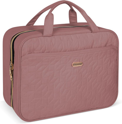 BALHLHG Toiletry Bag for Women With Hanging Hook, Medium Travel Makeup Organizer, Water-resistant Cosmetic Toiletries Bag for Bathroom, Trip, Business, Rosewood-Pink