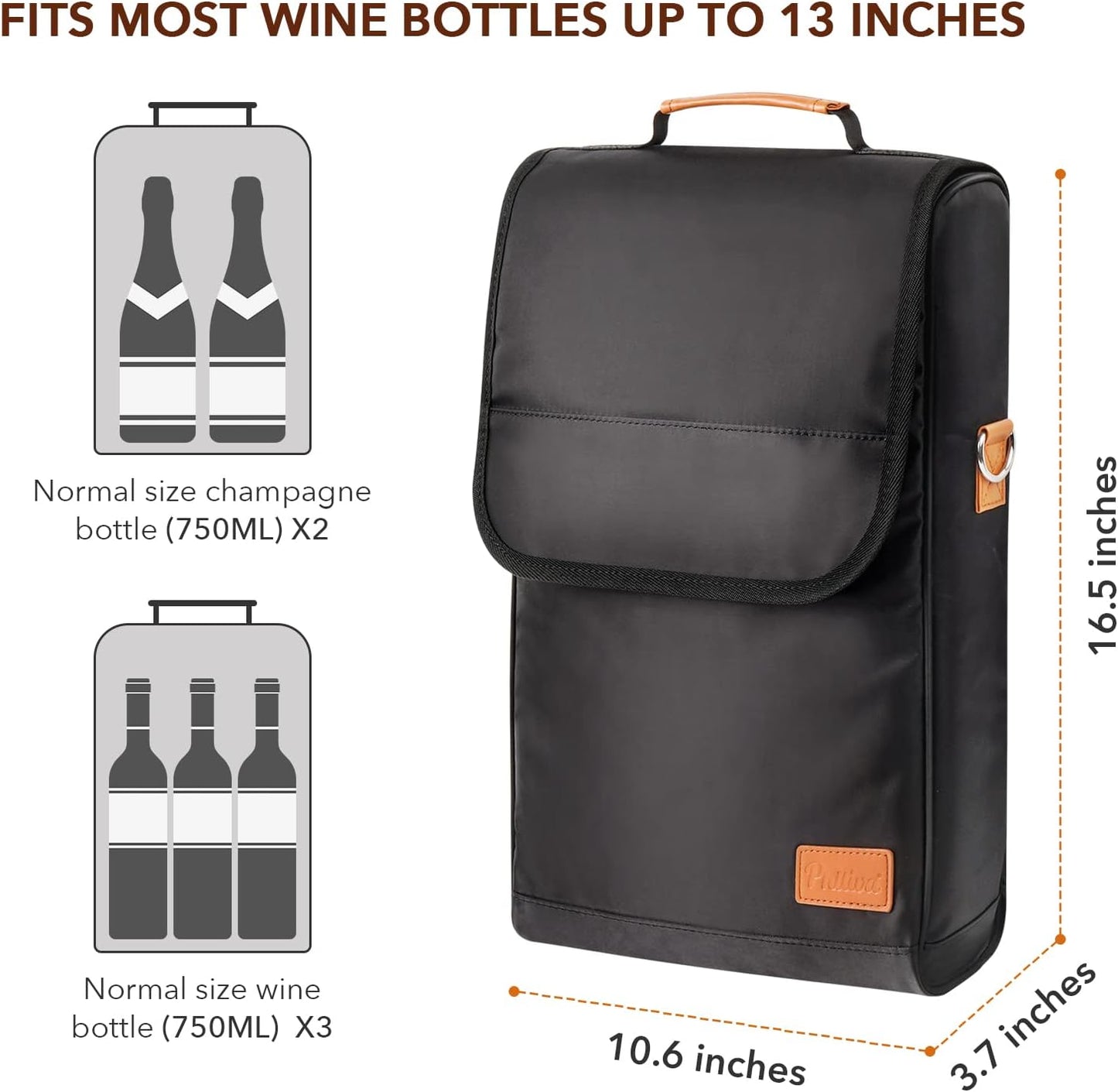 3 Bottle Wine Tote Bag with Tumblers and Opener, Portable Wine Carrier Purse for Travel/Picnic/Beach/Pool/Events/Hiking, Black