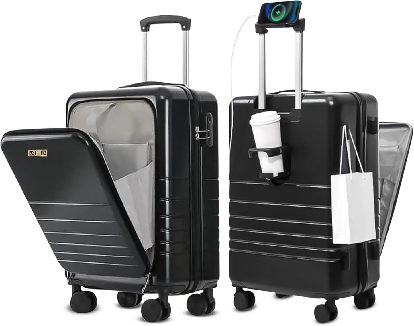 20 Inch Hardside Carry On Luggage with Spinner Wheels, Airline Approved 22x14x9 Carry-On Luggage with Front Pocket (Black)