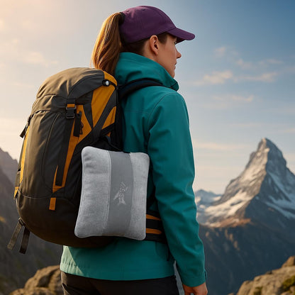 Melissa Large Travel Blanket and Inflatable Pillow Set - 69“ x 43.3” – Soft Blanket with Carry Bag – Lightweight, Compact & Washable for Backpacking, Hiking, Car, Airplane, Office, Camping (Gray)