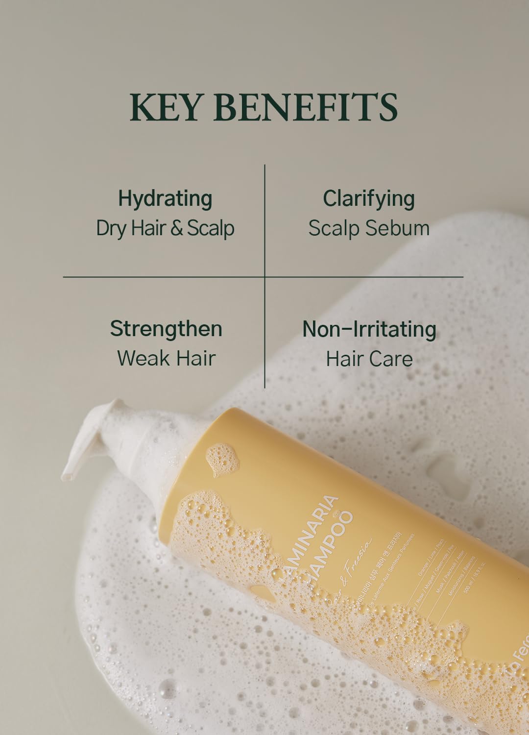 laferme Laminaria Shampoo with Organic Ingredient, Korean Clarifying Shampoo, Hydrating for Dry Hair, Strengthening for Weak Hair, Sulfate & Paraben-Free, for Women & Men, 33.8 FL OZ, White Musk