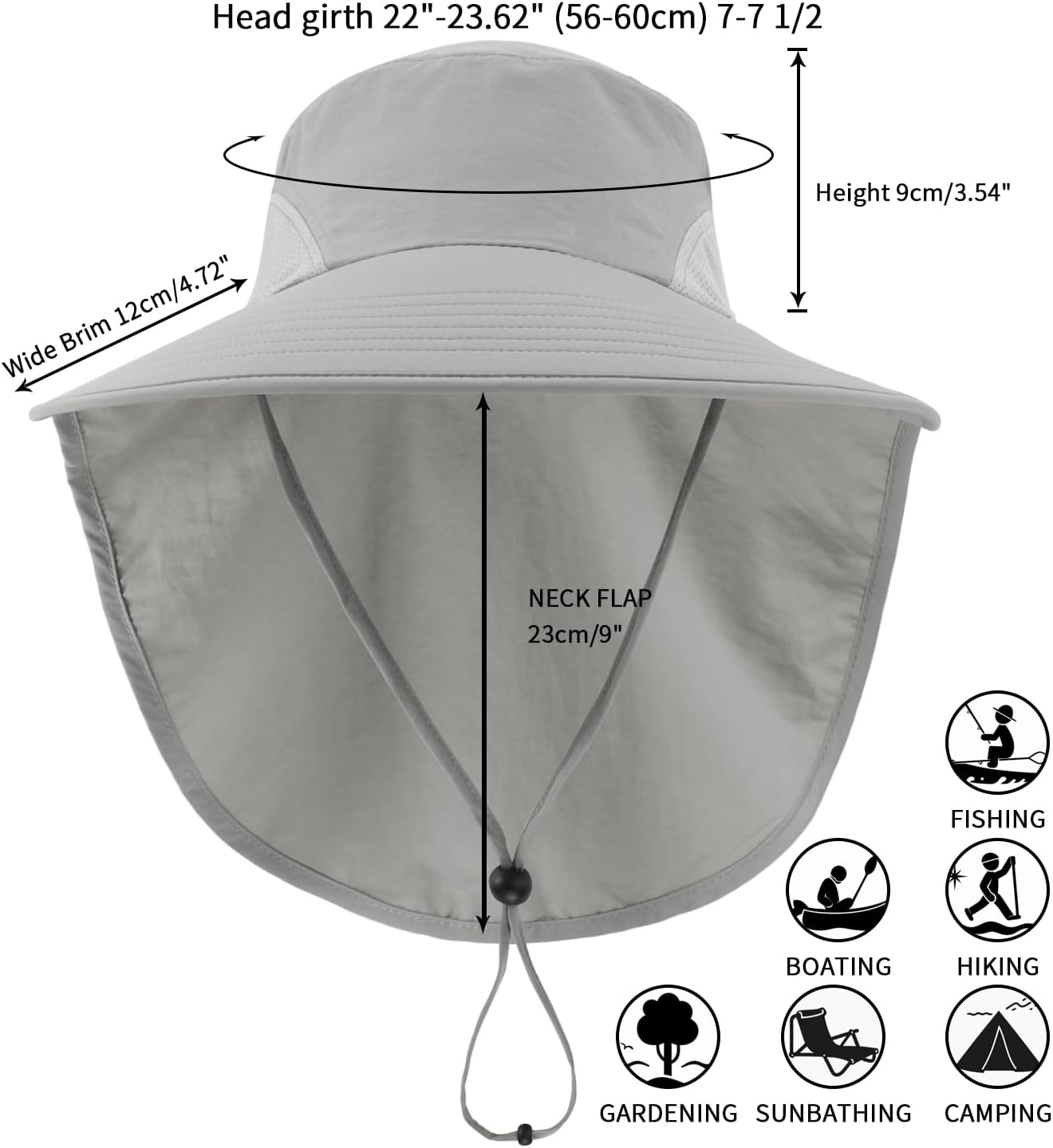 Home Prefer Outdoor UPF50+ Sun Hat Wide Brim Mesh Fishing Hat with Neck Flap