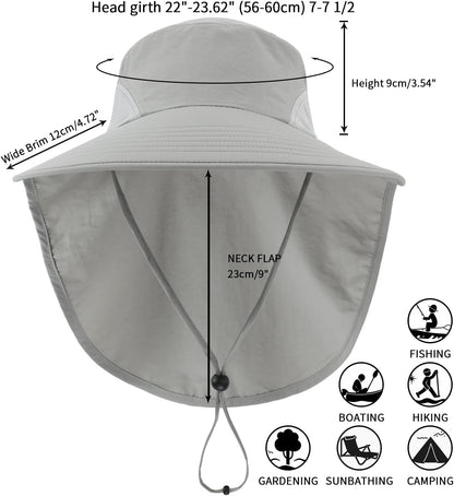 Home Prefer Outdoor UPF50+ Sun Hat Wide Brim Mesh Fishing Hat with Neck Flap