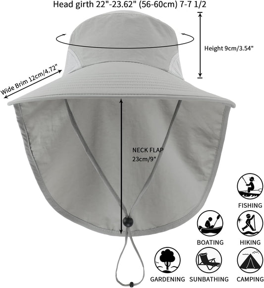 Home Prefer Outdoor UPF50+ Sun Hat Wide Brim Mesh Fishing Hat with Neck Flap
