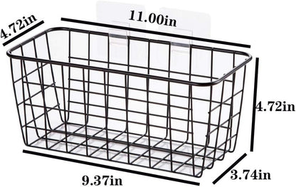 2 Set Hanging Wall Basket Organizer Over the Cabinet Door Wire Baskets for Organizing -No Drilling Adhesive Wall Storage Basket, Space-Saving Hanging Baskets for Organizing Wall Mount Storage,Black