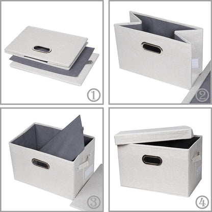 PRANDOM Large Collapsible Storage Bins with Lids [3-Pack] Fabric Foldable Storage Boxes Organizer Containers Baskets Cube with Cover for Home Bedroom Closet Office Beige(17.3x11.8x11.8)