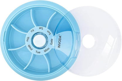12PCS INVODA Weekly Pill Organizer 7 Compartment Rotating Pill Box for Daily Medication & Vitamins - Portable Travel Pill Case Fish Oil Supplements Vitamins Organizer