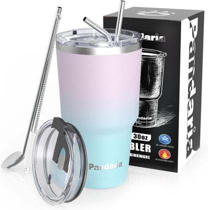 30 oz Leak Proof Tumbler with Straw, Stainless Steel Vacuum Insulated Tumbler with Straw, Durable & Dishwasher Safe, Ideal for Car, Camping, Hiking, Outdoor (Mermaid)