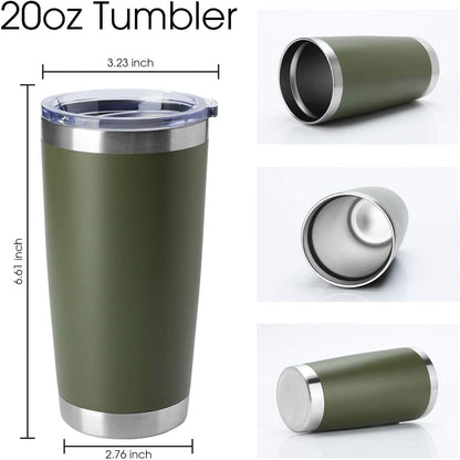 HASLE OUTFITTERS 20oz Stainless Steel Tumblers Bulk, Insulated Travel Cup with Lid, Double Wall Vacuum Coffee Mug for Cold & Hot Drinks 4 Pack, Army Green