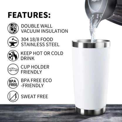 20oz Tumbler Bulk Stainless Steel Vacuum Insulated Tumblers with Lid Double Wall Travel Mug Durable Powder Coated Coffee Cup, Suitable for Ice Drinks and Hot Beverage (White 1pack)