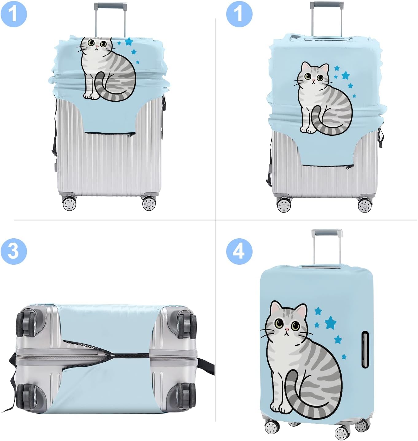 Luggage Cover Washable Suitcase Protector Anti-scratch Suitcase cover Fits 20-34 Inch Luggage (Cat, M(24-26inch suitcase))