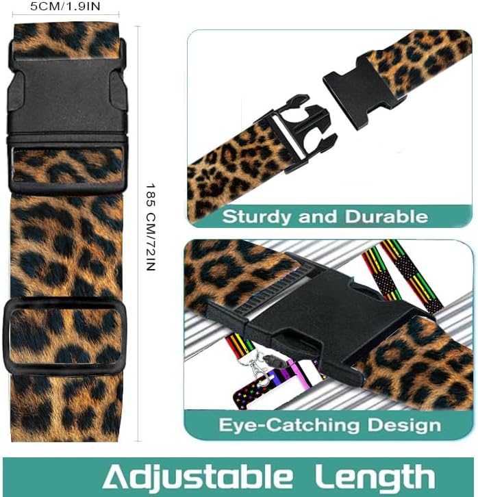 Luggage Straps for Suitcases Travel Belt Accessories, Cute Suitcase Strap, Adjustable Luggage Belt Strap, Heavy Duty with Quick-Release Buckle Luggage Strap Luxury Brown Leopard