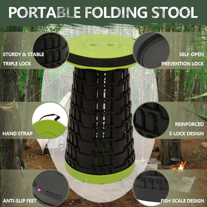 JAEMEYEM Collapsible Stool Chair, Upgraded Folding Stool for Adults Lightweight, Sturdy, Adjustable, Portable, Foldable Seat Sturdy Stools for Outdoor Camping Fishing Hiking Gardening BBQ