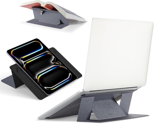 MOFT Invisible Laptop Stand for Desk, Stick-Free Tablet and Computer Stand with Dual-Angle, Foldable&Portable Laptop Riser Holder, Fits 7-11" Tablets&11-14" Laptops, Space Gray (Non-Adhesive Version)
