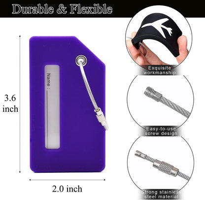 7 Pack Silicone Luggage Tag Baggage Handbag Travel Suitcase Tags with Name ID Card Perfect to Quickly Spot Luggage Suitcase (Purple)