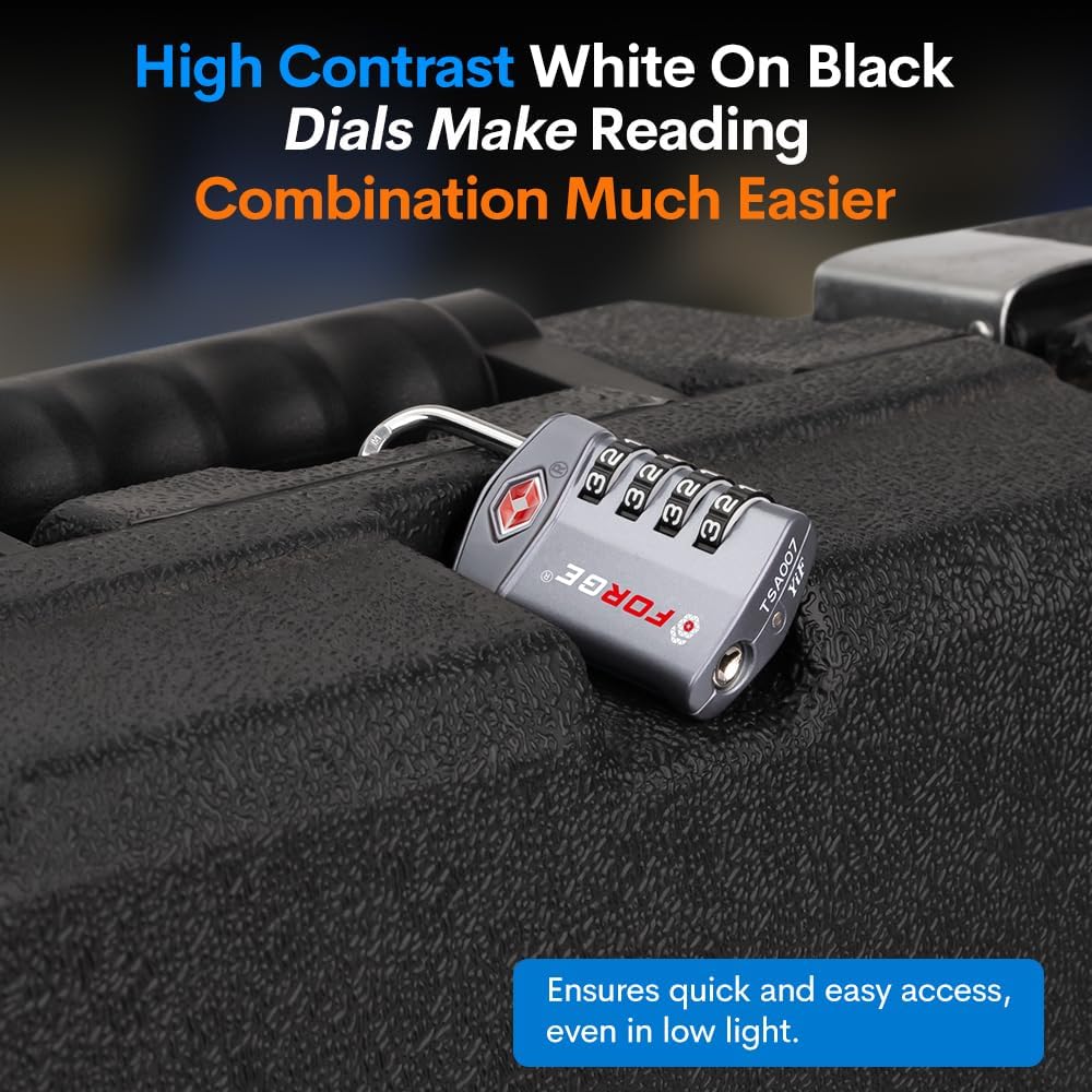 Forge 4-Digit Combination Lock, TSA Approved Locks for Luggage, Travel, Gym, School, Suitcase, Backpack, Pelican case, Easy Read dials, Zinc Alloy Body.