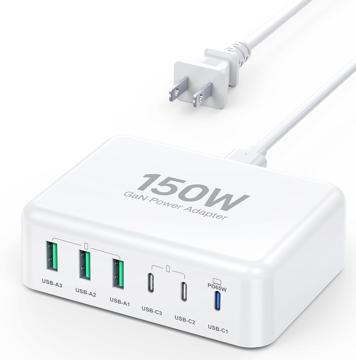 USB C Fast Charger Block, 150W 6 Port Desktop PD GaN Fast Charger Charging Station Block 65W USB C Laptop Power Adapter for MacBook Pro/Air iPad iPhone 16 15 14 13 12 Pro Max Galaxy S23 Note 20 Pixel