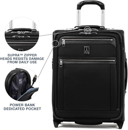 Travelpro Platinum Elite Softside Expandable Carry on Luggage, 2 Wheel Upright Suitcase, USB Port, Men and Women, International, Shadow Black, Carry On 20-Inch