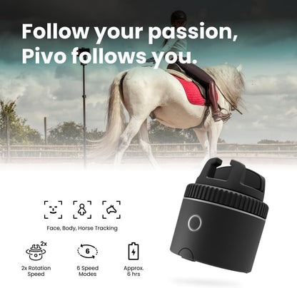Pivo Equestrian Silver Starter Pack, Auto Face, Body, Horse Phone Tracking Holder, Ai-Powered 360° Rotation, Remote Control for Hands-Free Video Recording with Smart Mount and Travel Case