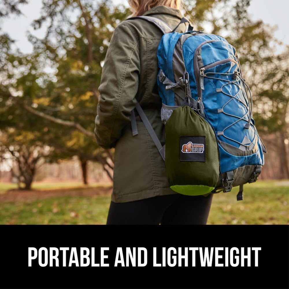 GORILLA GRIP Durable Portable Camping Hammock, Holds 400lbs with Heavy Duty Tree Straps, Comfortable Travel Swing, Camp Hammocks, Easy to Use and Install, Outdoor Essentials, Green, 9x4.5 FT