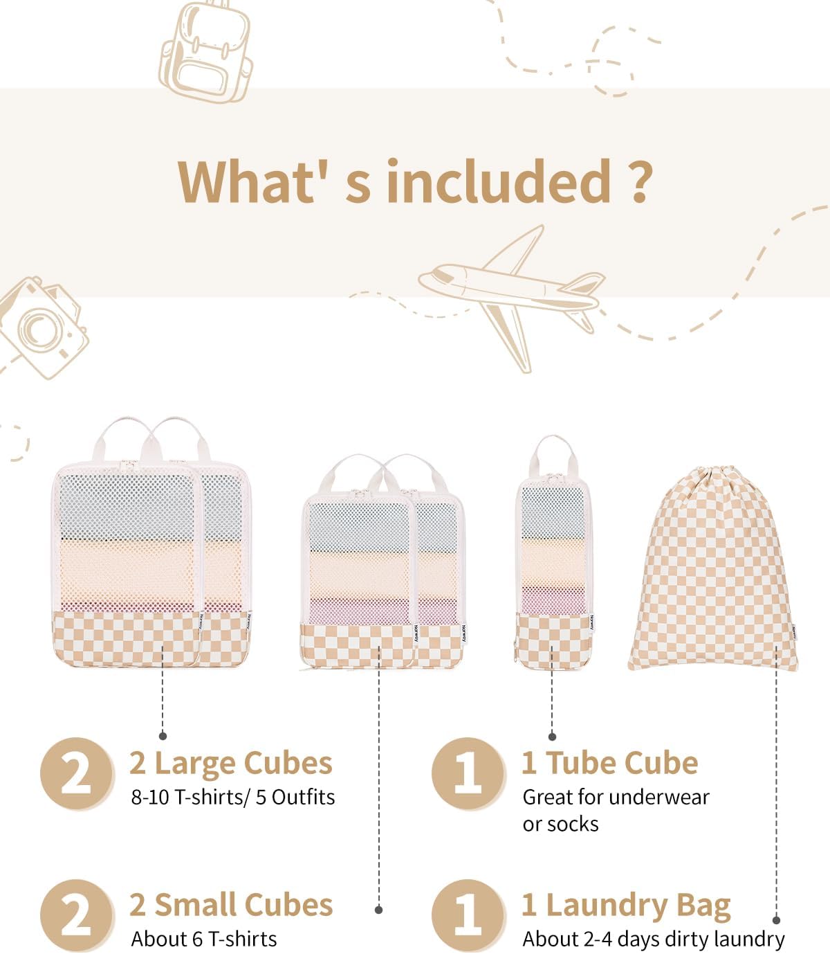 Narwey 6 Set Compression Packing Cubes for Travel Kids Women Carry on, Packing Organizers Bag for Backpack Luggage Suitcase Duffle Bags