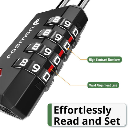 Fosmon TSA Approved Locks for Luggage/Suitcase with Open Alert Indicator (2 Pack), Heavy Duty Gun Safe Lock for Gun Case, 4 Digit Shackle Combination Padlock for Travel, Backpack Zipper, Gym Locker