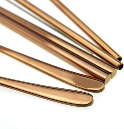 7 Pcs Portable Flatware Set, 304 Stainless Steel Cutlery Set Travel Utensils Set w/Pouch Fork Spoon Chopsticks Straws for Travel Camping Office School, Dishwasher Safe & Eco-Friendly (Rose Gold)
