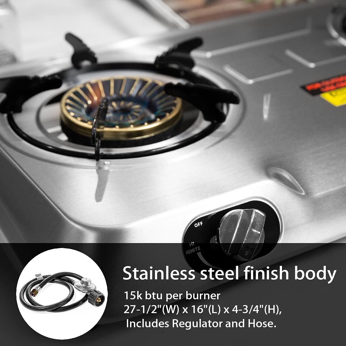 XtremepowerUS 25,516BTU Double Burner Stove Auto Ignition Cooktop Outdoor LPG Propane Camping 2 Stove Burner Portable Stove Burner, Stainless Steel