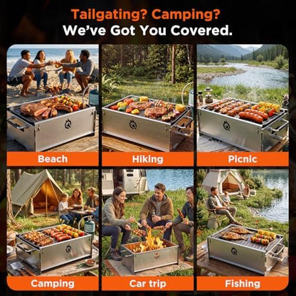 Stainless Steel Portable Tabletop Charcoal Grill, Foldable Camping Grill