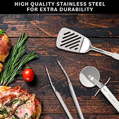 Home Hero 54-Piece Stainless Steel Kitchen Utensils Set - Heat-Resistant Nonstick Silicone & Stainless Steel Cooking Utensils - Complete Tools with Slotted Spoon & Pasta Spoon - Pack of 54, Silver