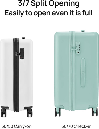 Trunk Luggage 22 Inch, Small Checked Luggage with Double Spinner Wheels, Dry Wet Separate Design, PC Hard Case Suitcase, Lightweight Travel Luggage, TSA Approved (Mint Green, Danube)
